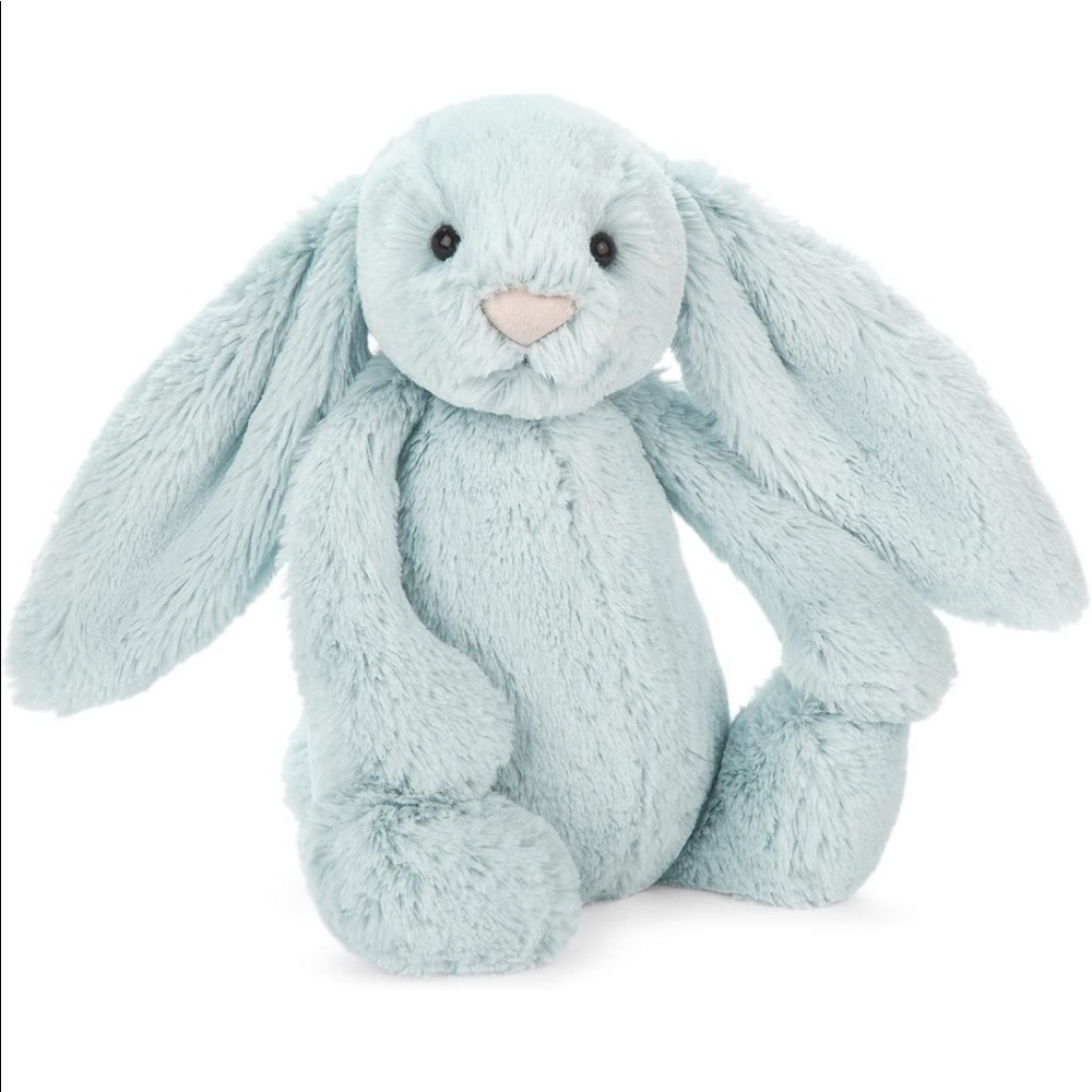 NWOT Jellycat Bashful Beau Bunny Blue Stuffed Animal, 12” | Plush Rattle/Bell